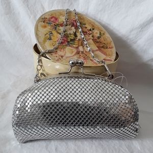 Silver sequin formal purse/clutch/wristlet/chain strap/silver lined/3in.x51/2in.